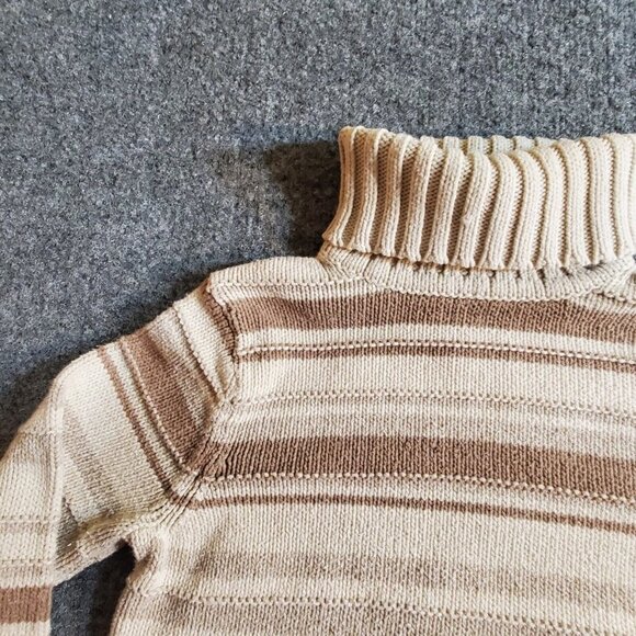 Women’s Small (6-8) Covington Knit Sweater Ivory Brown Stripe Turtle Neck Cotton - Picture 3 of 12